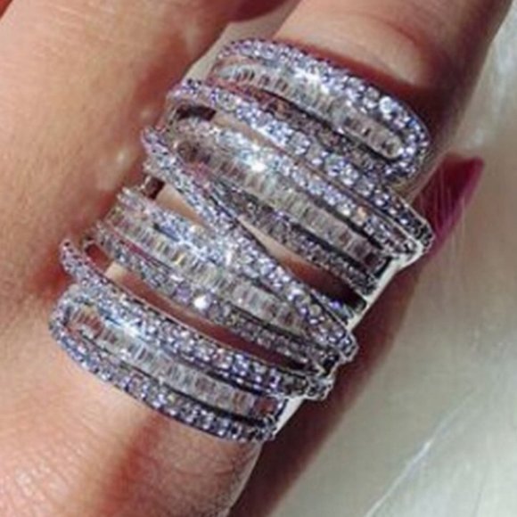 NEW 6.4 CT Silver Baguette Round Diamond Ring - Picture 5 of 9